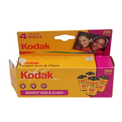 Kodak Bright Sun Flash 200 35mm Color Print Film 4 Rolls 24 Exp 7/2007 open box