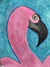 Wild Eye Anstract Flamingo Painting On Paper , OOAK, Deana Moody Virgo Arts