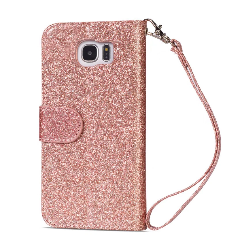 Glitter Wallet Case Zip Card Flip Cover for Samsung Galaxy S10e/S9+/S8+/S7 Edge - Image 4 of 4