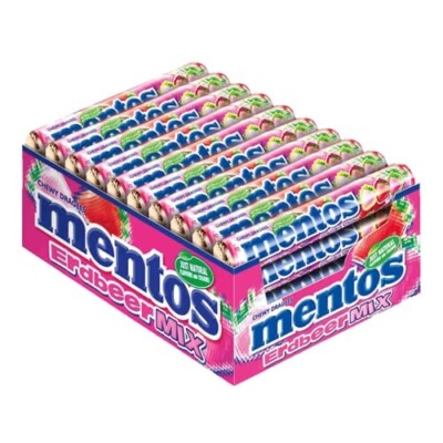 40 Rollen a 37,5g | Mentos Erdbeermix| Kaubonbons