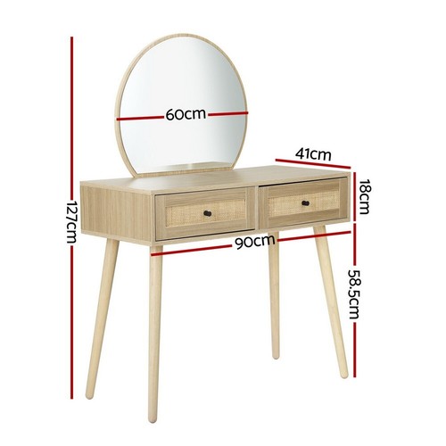 Artiss Frances Dressing Table Set Rattan 90cm x 41cm x 127cm Storage Drawers - Picture 2 of 5