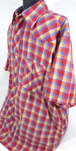 Rustler-Mens Vintage Short Sleeve Western Pearl Snap Shirt-XL Extra Large-Plaid - Picture 6 of 7