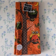 Kay Dee Retro Halloween Owl Kitchen Towels NEW Orange Green Autumn 18" x 28"