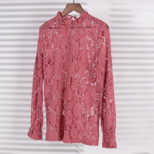 Damen lange Glockenärmel transparent Blumen Spitze Bluse Tops - Bild 24 von 25