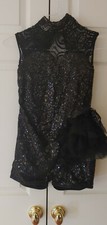 Girl Curtain Call Black Side Bustle Biketard High Neck Lace Dance Costume XLC