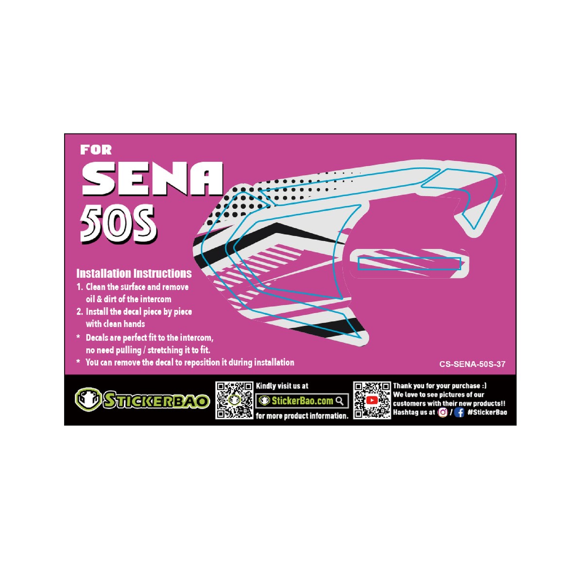 Cyber Pink Device Surface Decals Sticker For SENA 50S Intercom 1