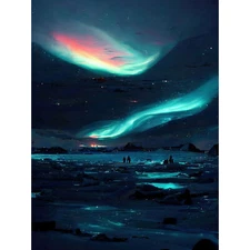 Northern Lights Aurora Iceland Painting Huge Wall Art Poster Print Giant