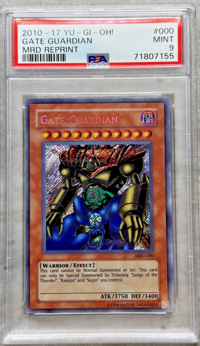Yugioh Gate Guardian Secret Rare PSA 9 Mint, Metal Raiders Reprint