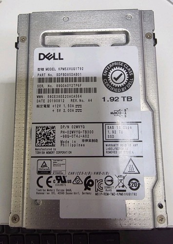Dell 86% Life 1.92TB 12Gbps 2.5" SAS Used SSD 2.5" KPM5XVUG1T92 02WVYG 2WVYG - Afbeelding 2 van 2