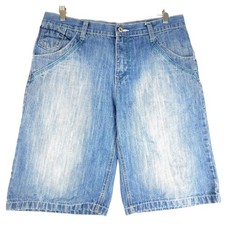 Southpole Mens Baggy Denim Shorts Light Wash Blue Embroidered Logo Size 36 Y2K