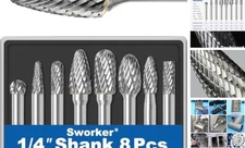 8Pcs Carbide Burr Set 1/4 Shank w/Clear Box Max Head Dia 10mm Die Grinder Bits 