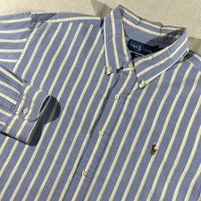 VTG Ralph Lauren Classic Fit Button Down Shirt Men's 2XL Blue Striped Flesh Pony