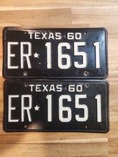 Vintage 1960 Texas License Plate Set, GOOD Condition,  Unrestored.
