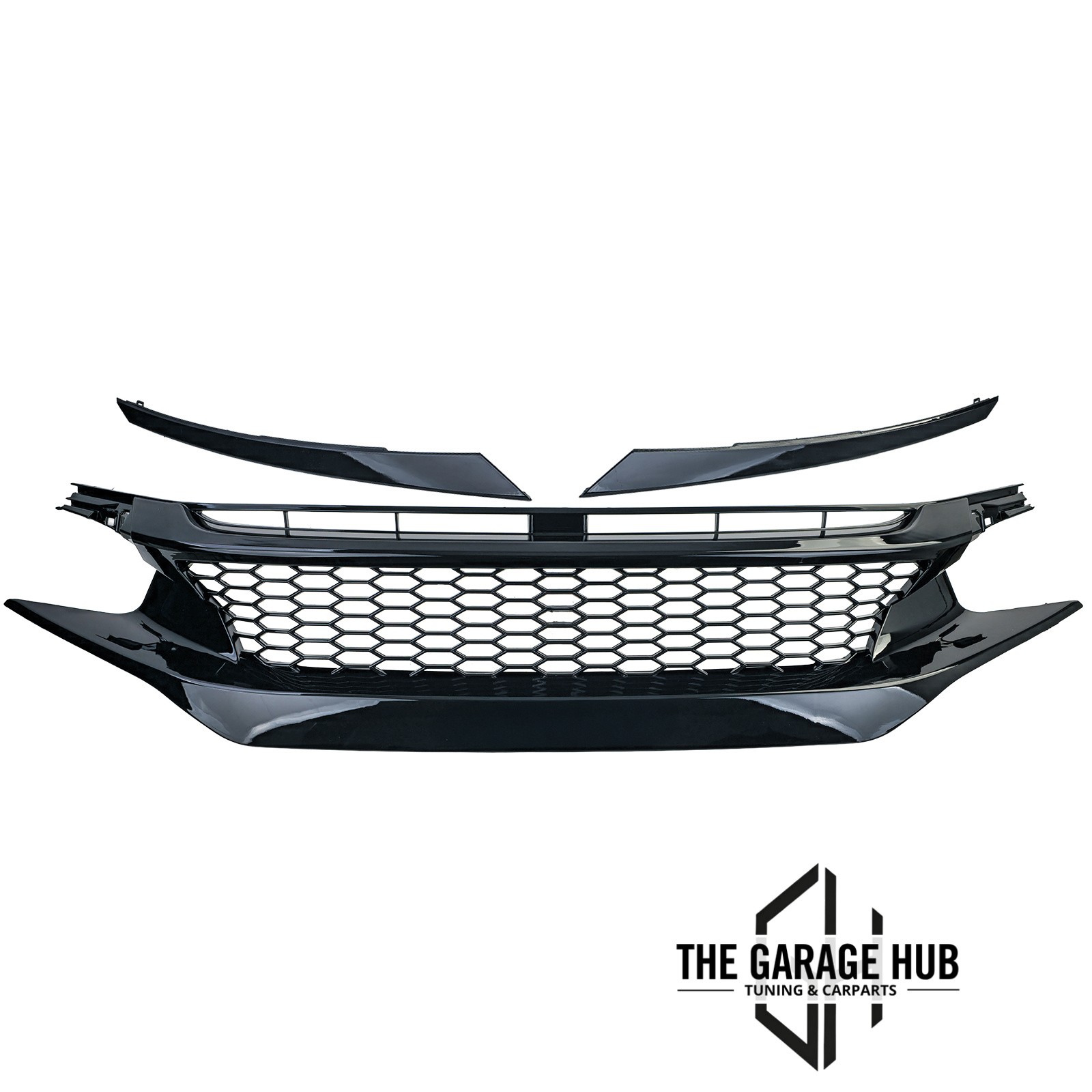 Griglia Sportiva 3 Pezzi Nido D'ape Design Nera Lucida per Honda Civic X Fc Fk - Miniatura 2