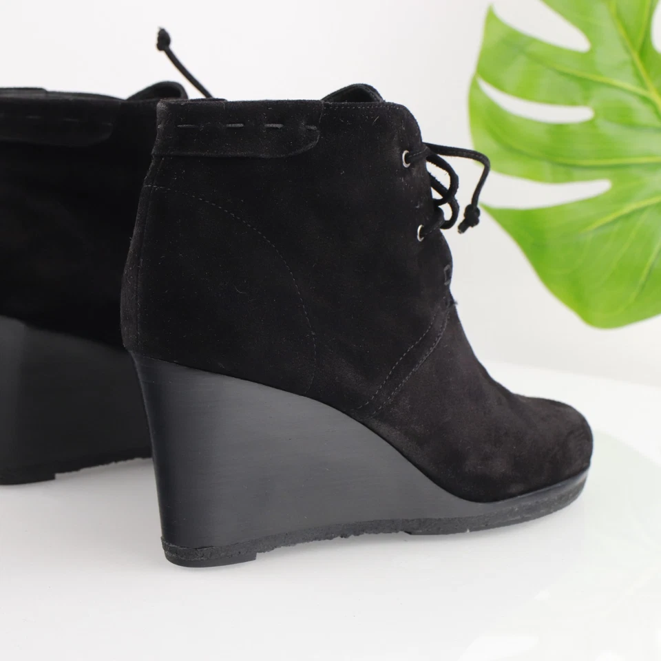 Via Spiga Womens Mirren Boot Size 11 Black Suede Lace Up Wedge Heel Bootie - Image 3 of 4