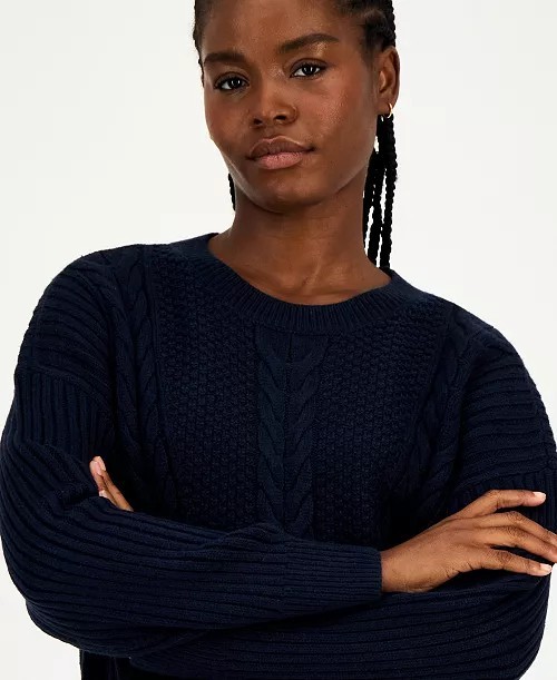 Tommy Hilfiger Women's Traveling Cable Sweater Black Size Xl thumbnail 3