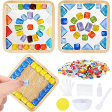 4 Sets DIY Glass Mosaic Tiles for Crafts, Mixed Color Mosaic Kit with Wooden Coa