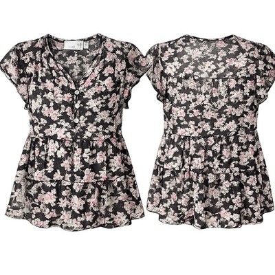 Everleigh Floral Blouse Womens Medium Boho Cottagecore Sheer Tiered Babydoll Top