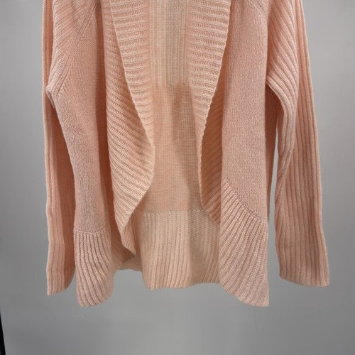 Cardigan Chico's rosa pallido aperto davanti maglia a costine maglione misto lana mohair L - Foto 4 di 10