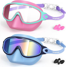 2 Pack Kids Swim Goggles with Nose Cover, Anti-Fog UV Protection Swimming Goggle
