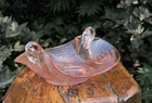 Vintage Fenton Pink Depression Glass Double Handle Swan Candy Dish Bowl