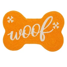 Decorative Dog Feeding Mat/Rug for Bowl Natural Cotton Easy Clean Woof Bone S...