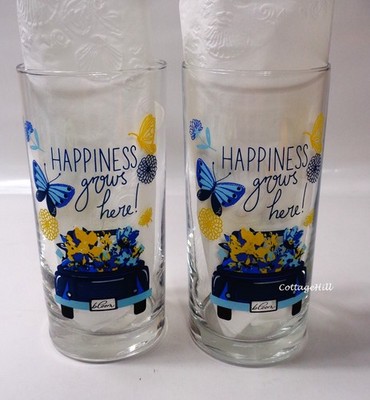 NWT 2 Greenbrier~Libbey Happiness Grows Here' Floral Tumblers Glassware 16 Oz.