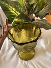 Green Indiana Glass 'Harvest' Pattern Compote With Grape Leaf Motive Avocado — photo 3