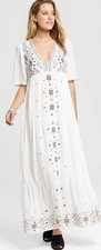 Knox Rose Womens Boho Embroidered Maxi Dress Size M Gauzy Prairie Peasant