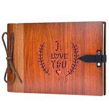 Wooden Photo Album Scrapbook 80 Pages DIY Travel Memory Book I Love You
