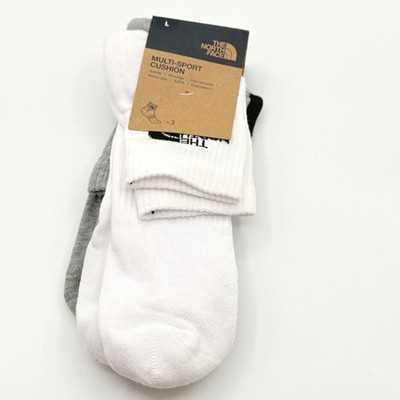 The North Face Cushion Quarter Socks / 3 PACK / Mens Size L (9-11) Blk Gry Wht