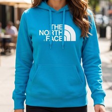 The North Face Womens Half Dome Pullover Hoodie Blue Logo Sweatshirt