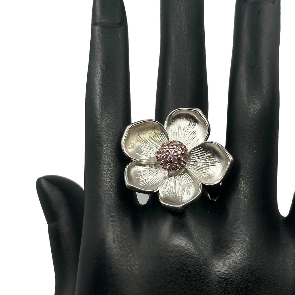 Anillo STEPHEN DWECK Diamantes Plata Esterlina Floral Distintivo 12.4 g Talla 8 Foto 3 de 4