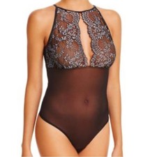 Hanky Panky Lavania Bodysuit Black and Purple Lace Size Medium