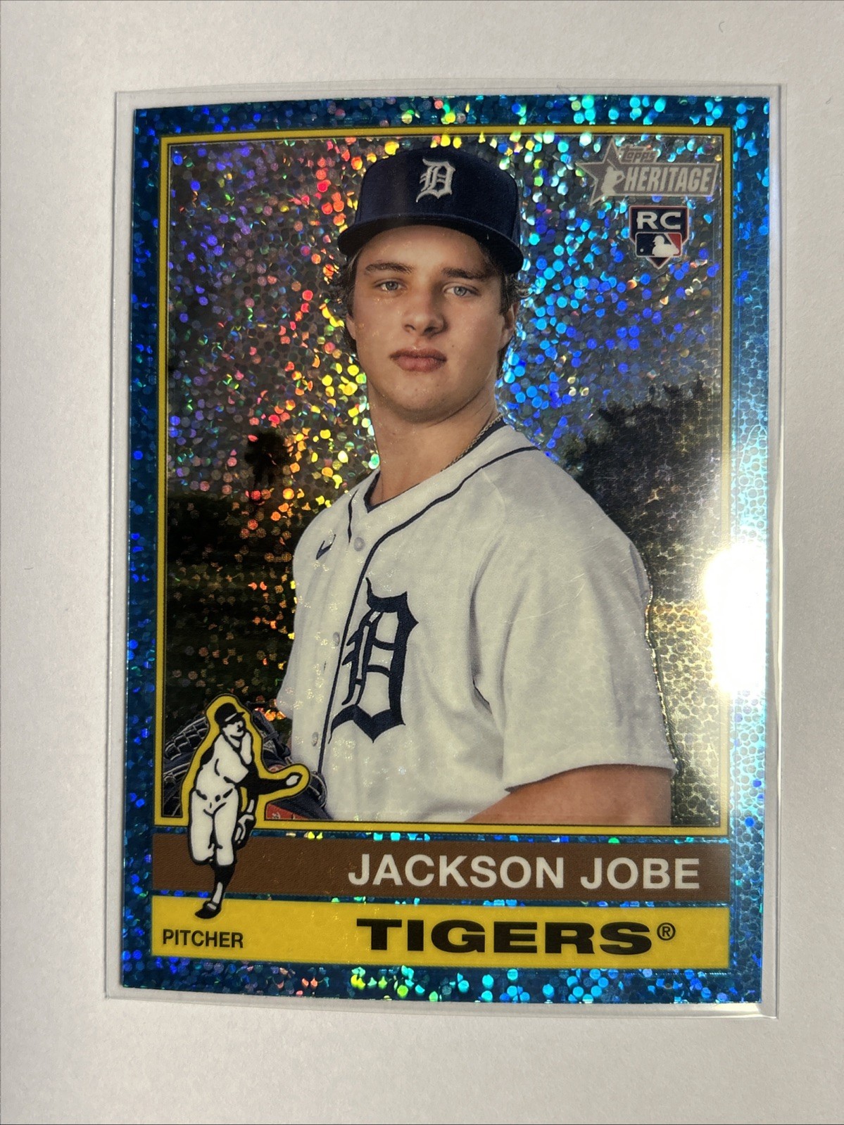 2025 Topps Heritage Jackson Jobe Light Blue Sparkle Chrome Rookie #389 Tigers RC