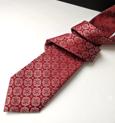 Tasso Elba Spa Mens Tie Silk Handmade Red Geometric Business Office Wedding