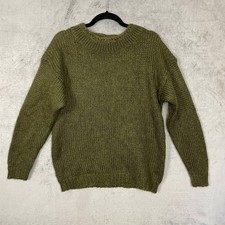 Vintage 90s Soft Grunge Mohair Wool Olive Pullover Slouchy Knit Sweater Medium