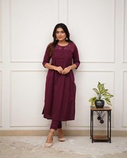 Wine Purple Straight Kurta Set for Women Elegant Ethnic with Pants S TO 3XL