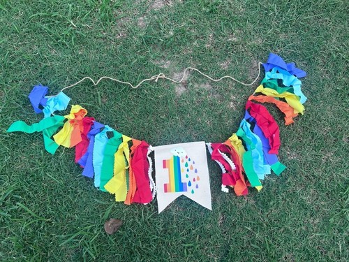 First Birthday Rainbow Fabric Tassel Garland with Number One Flag
