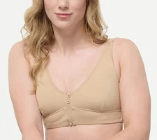 slick chicks Women's Bra Sz S Wireless Zip Front Lounge Brown A469953
