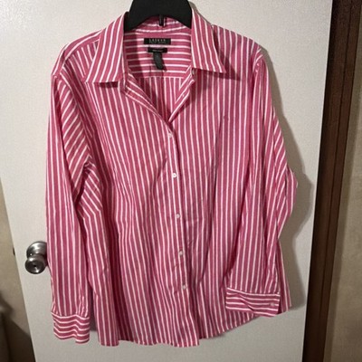 Lauren Ralph Lauren Shirt Women's 3X White Pink Long Sleeve Button Front