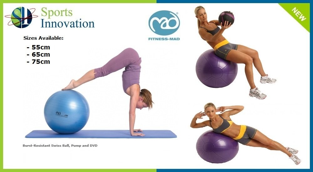 Fitness Mad Swiss Gym Ball - 300Kg Swiss Ball with Pump and DVD 55cm65cm75cm 10090₽