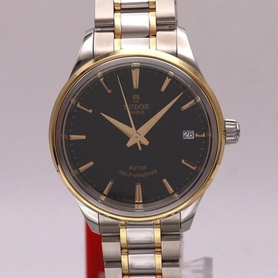 Tudor Style 34mm Gold Steel Black Dial Ladies Automatic Ladies Watch 12303-0003