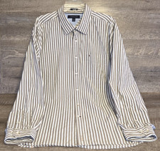 Tommy Hilfiger 80's 2 Ply Fabric Button Down Brown Striped Shirt Men's Size XL