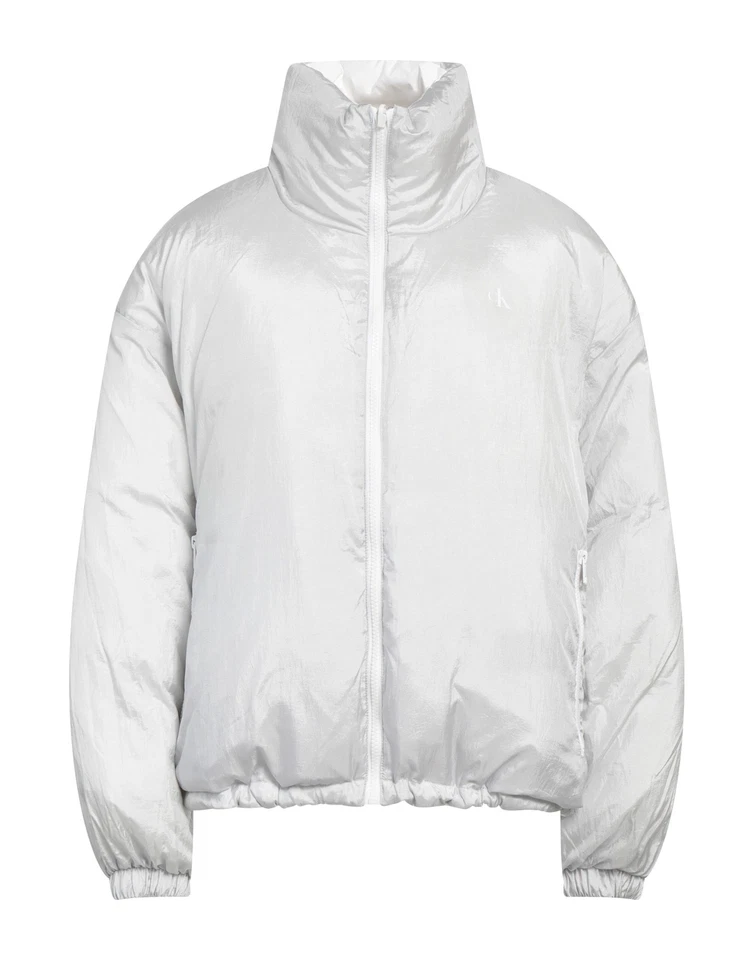 RRP€480 CALVIN KLEIN JEANS Puffer Jacket Size S White Logo High Neck - Image 3 of 4