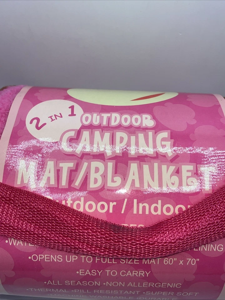 Camping Mat Throw Blanket 2 In 1 60” X 70” Pink Monkey Fleece Outdoor Indoor New - Image 2 of 4