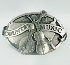 Vtg Country Western Music Belt Buckle Siskiyou 1984 Bergamot Banjo Fiddle USA