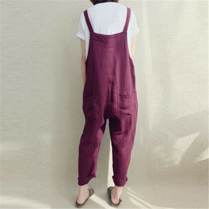 Monos Monos Mujer Peto Pantalón Talla Grande Mono Pantalones Algodón Lino Foto 2 de 4