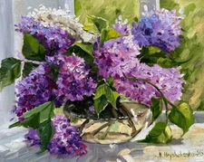 Original Oil Painting Lilac flowers Impressionism Impasto Still life Art