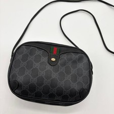 GUCCI GG Sherry Line Shoulder Bag Crossbody Pochette PVC Leather Black Authentic